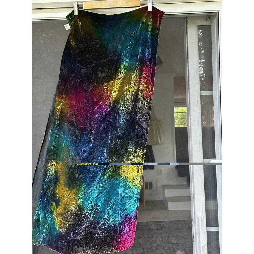 Vintage Chico's Velvet Burnout Scarf Rainbow Colorful Silk Blend Floral Print